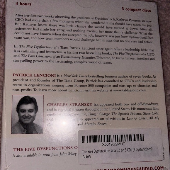The five dysfunctions of a team, 3 CDs, audio book. By Patrick Lencioni - Picture 2 of 2